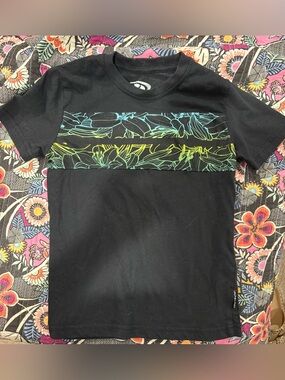 Pipeline Kids' Black Short-Sleeve Tee with Blue & Yellow Floral Stripes